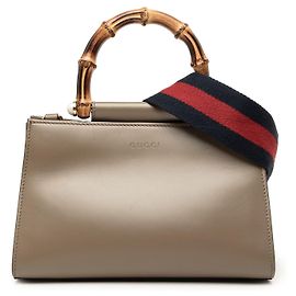 Gucci Mini Nymphaea Satchel aus braunem Kalbsleder mit Web und Bambus