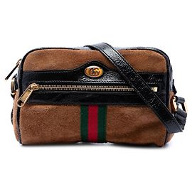 Borsa a Tracolla Mini Suede Web Ophidia Gucci Marrone