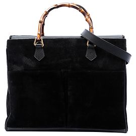 Borsa Satchel Gucci in camoscio nero con bambù