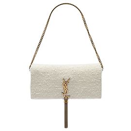 Saint Laurent Kate 99 Tassel Bag Satchel aus weißem Tweed mit Monogramm
