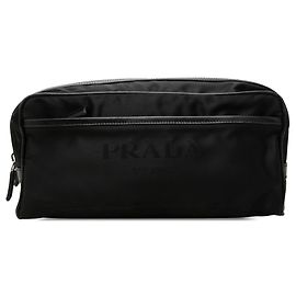 Prada Re-Nylon Reiseetui in Schwarz mit Saffiano-Besatz