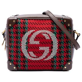 Borsa a tracolla Soft Trunk in tela pied-de-poule rossa Gucci