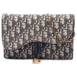 Borsa a tracolla Dior Oblique Canvas Saddle Pouch Wallet Blu