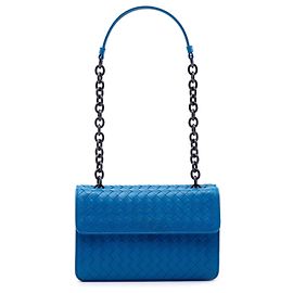 Bottega Veneta Schultertasche mit doppeltem Verschluss aus blauem Nappa Intrecciato