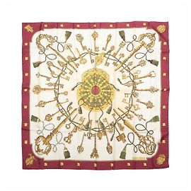 Hermès Carré 90 "LES CLES" Lenço de seda Burgundy