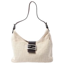 Borsa a tracolla FENDI Mamma Baguette in tela e pelle Beige