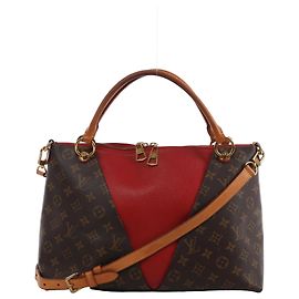 Louis Vuitton V Tote MM Monogram Canvas 2Way Handtasche in Brown x Red M43957