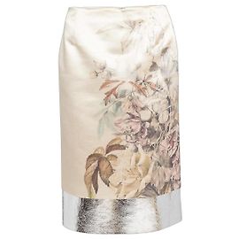 Dries Van Noten Falda Midi Estampado Floral con Dobladillo Metálico