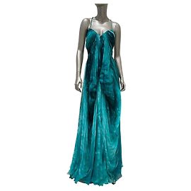 Zuhair Murad Seiden-Maxi-Abendkleid Smaragdgrün IT 42 Gebraucht