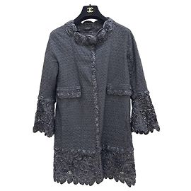 Chaqueta de encaje floral adornada negra Ermanno Scervino Sz.38 de segunda mano