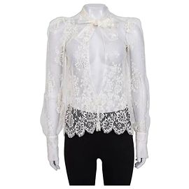 Blusa Christian Dior Vintage bianca trasparente con collo a fiocco maniche lunghe S usata