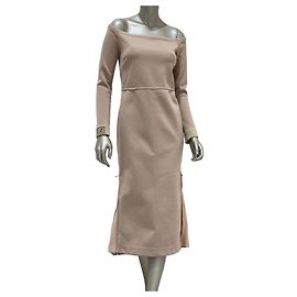 Fendi 2018 Beige Off-Shoulder Midi Kleid Sz.42 Gebraucht