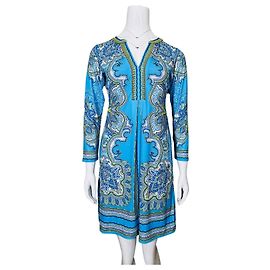 Vestido Hale Bob Estampado Paisley Azul y Pedrería