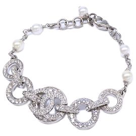 Pulseira de corrente Chanel com logo Coco e strass