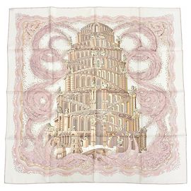 Hermès Foulard di seta rosa Hermes Les Rivieres de Babel