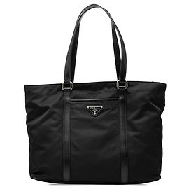 Prada Tessuto Tote mit Saffiano-Besatz in Schwarz