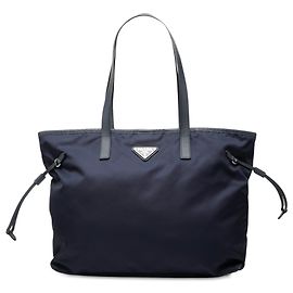 Borsa Tote Prada in Tessuto blu con rifiniture in Saffiano
