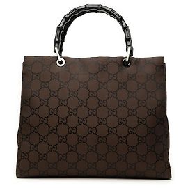 Borsa a mano Gucci in nylon GG marrone con bambù