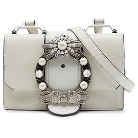 Borsa a tracolla Miu Miu in pelle di capra bianca Madras e vitello morbido con cristalli