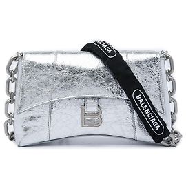 Balenciaga Hourglass Downtown Crossbody XS em couro de bezerro amassado metálico prateado