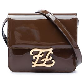 Borsa a tracolla Fendi Karligraphy in vernice marrone