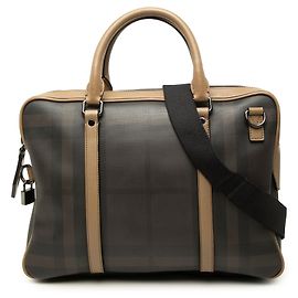 Borsa da lavoro Clinton Burberry in tela rivestita Gray Smoke Check