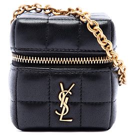 Saint Laurent Mini Borsa Cube Cassandre On Chain in pelle di agnello nera