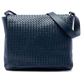 Borsa a tracolla con patta Bottega Veneta in Nappa Intrecciato blu