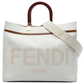 Saco Tote Sunshine Shopper Fendi em lona castanha tamanho Medium