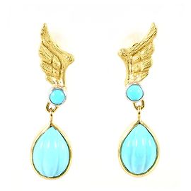 Autre Marque Pendientes colgantes elegantes de oro amarillo de 18K y platino con turquesa