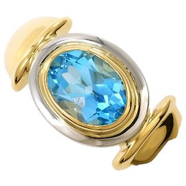Autre Marque Ringband aus PT900 Platin und 18K Gelbgold mit blauem Topas
