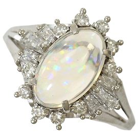 Autre Marque Eleganter Platinbandring mit Opal und Diamant