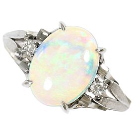 Autre Marque Anello Fascia in Platino con Diamante e Opale