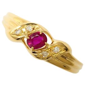 Autre Marque Ringband aus 18K Gelbgold mit Rubin und Diamant