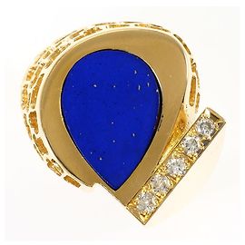 Autre Marque Ringband aus 18K Gelbgold mit Diamant und Lapislazuli