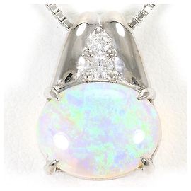 Autre Marque Elegante collana in oro bianco 18K con opale e diamanti