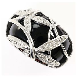 Autre Marque 18K White Gold and Onyx Band Ring with Diamonds