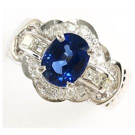 Autre Marque Anello Fascia in Platino con Zaffiro e Diamante
