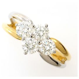 Autre Marque Ehering aus 18K Gelbgold und Platin mit Diamant