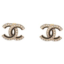 NUOVI ORECCHINI CHANEL LOGO CC STRASS IN METALLO DORATO