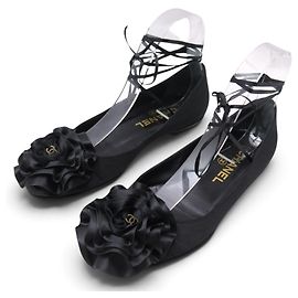 ZAPATOS CHANEL BALLERINES CAMBON CAMELIA 35.5 SATIN LOGO CC BALLET FLAT
