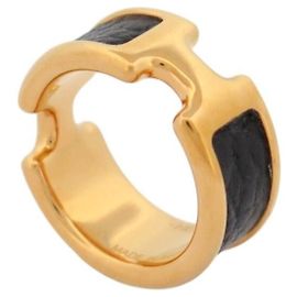 Hermès NUOVO ANELLO HERMES OLYMPE PM H500058FC8955 S T52 PELLE DI VITELLO NERA & ORO