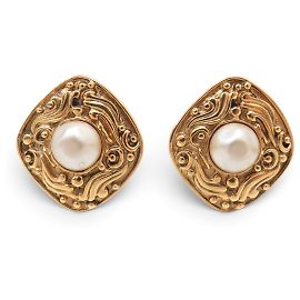 PENDIENTES VINTAGE CHANEL BARROCOS CON PERLAS DORADAS 1990 1991