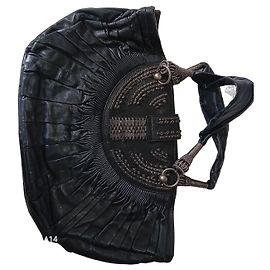 Autre Marque Christian Dior Handtasche aus schwarzem Leder plissiert mit Stein