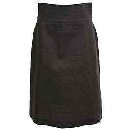 Saia comprimento joelho Yves Saint Laurent em linho preto