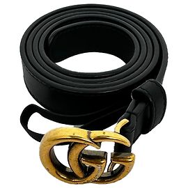 Cintura sottile con fibbia Gucci GG Marmont in pelle nera