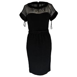 Vestido midi Oscar De La Renta em lã preta
