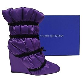 Stuart Weitzman Duvet Purple Satin Wedge Boots