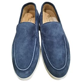 Loro Piana Summer Walk Mocassini Camoscio Blu