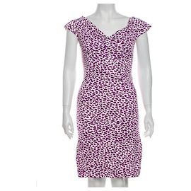 Balenciaga Minikleid mit Wasserfall-Ausschnitt in Lila-Weißem Animal-Print